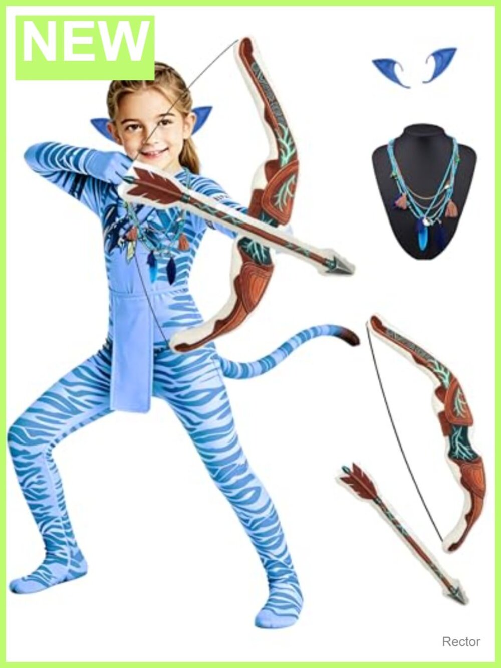 Kids 4Pc Cosplay Set Striped Onesie Bow Arrow Elf Ears Halloween Costume Gift